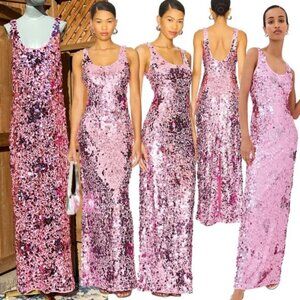 🆕 SIMKHAI 🧿 NWOT Bex Sequined Embellished Maxi Dress, Sorbet Pink - Sz US 12